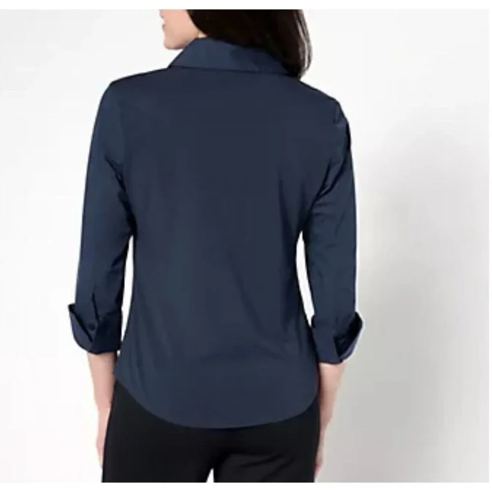 Carla Rockmore Collection The Essential Button Down Shirt Navy Size Small - Picture 4 of 10